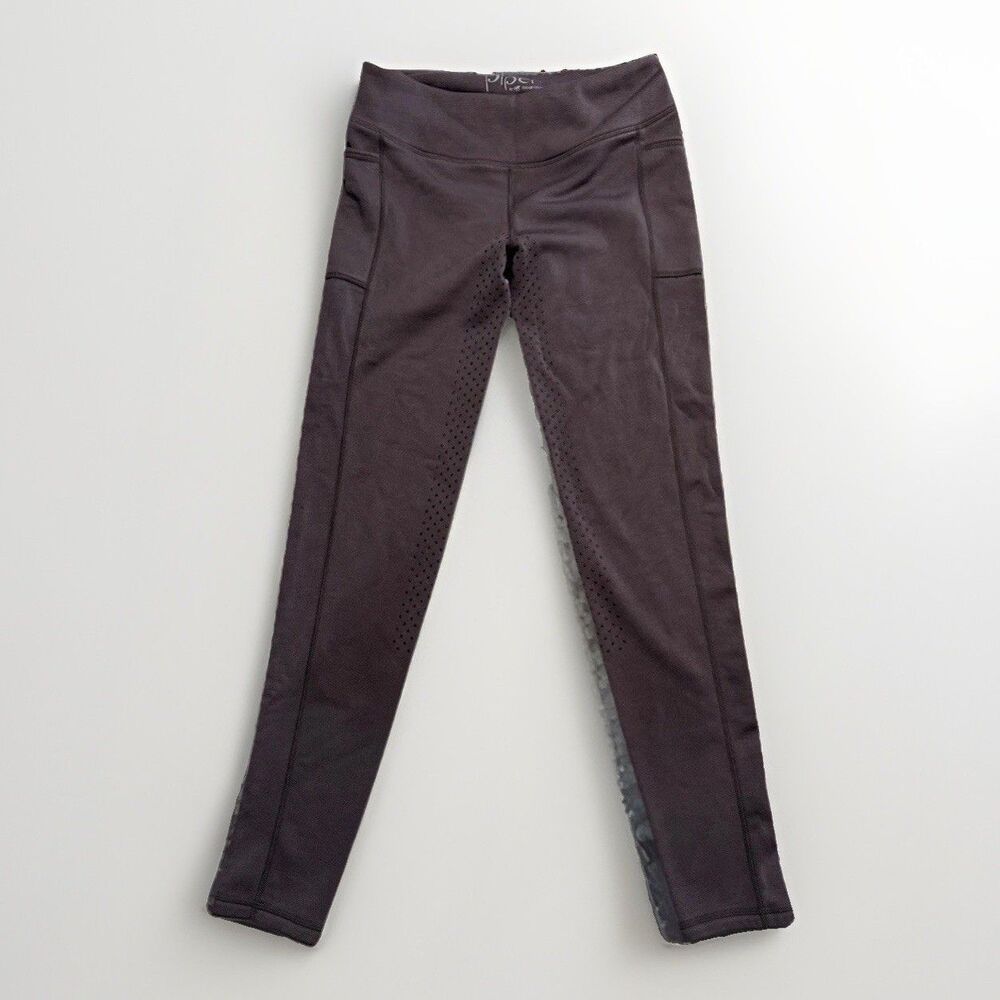 Piper Pull On Riding Tights Womens M Gray Full Seat Grip Pockets Fleece Lined